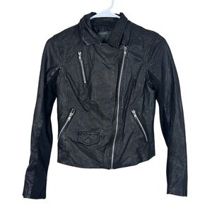 Muubaa Everdene Biker Jacket Black Asymmetric Zip Lamb Leather Women’s Size US 6